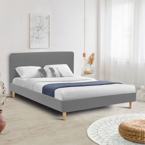 Cama doble escandinava BALTA 160 x 200 CM tejido gris claro