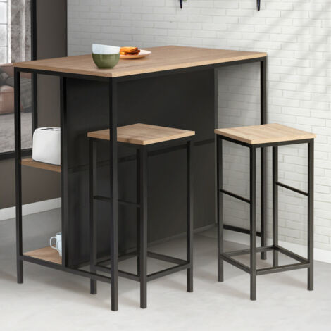 DETROIT conjunto de mesa de bar y 2 taburetes de diseño industrial