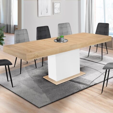 Mesa de comedor extensible EDEN 6-10 personas madera y blanco 160-200 cm