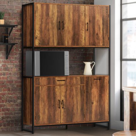 120 CM HAWKINS aparador de cocina 6 puertas madera oscura diseño industrial armario + cajón
