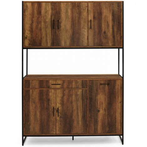 120 CM HAWKINS aparador de cocina 6 puertas madera oscura diseño industrial armario + cajón