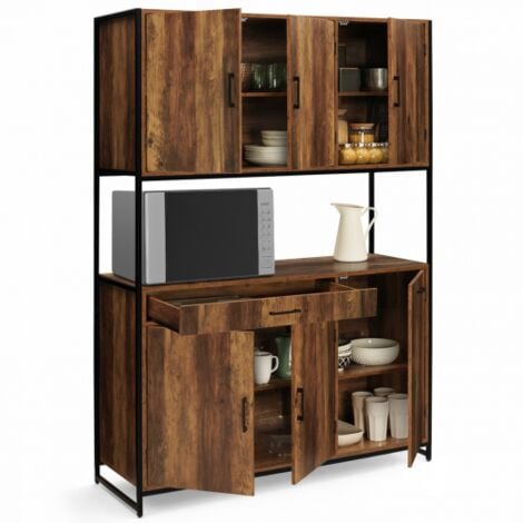 120 CM HAWKINS aparador de cocina 6 puertas madera oscura diseño industrial armario + cajón
