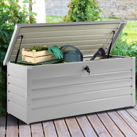 Caja de almacenaje de jardín de metal gris claro con cerradura 600L 165x70x62cm