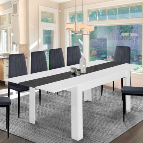 GEORGIA mesa de comedor extensible 6-10 personas blanco y gris 140-220 x 90 cm