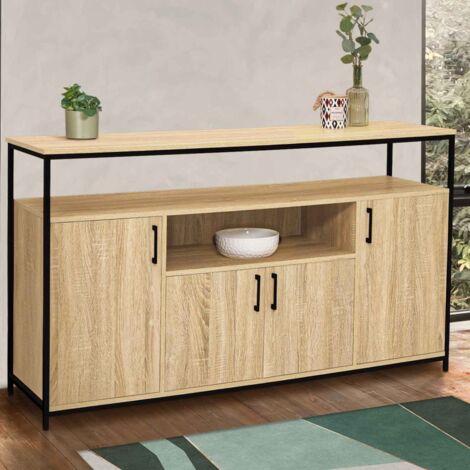 DETROIT Aparador de 4 puertas con nicho de diseño industrial 140 cm
