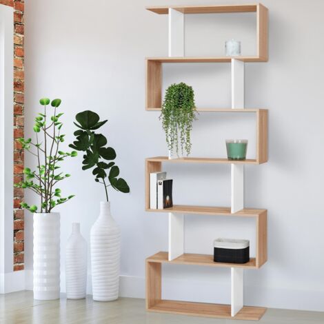 Estantería en forma de S SOFIA de madera blanca y efecto madera 189cm