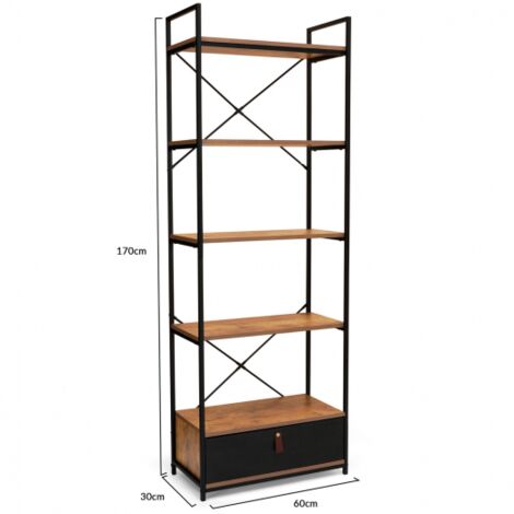 CHICAGO estantería de diseño industrial de 5 niveles con cajón