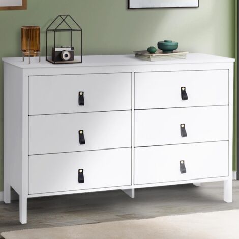 Baúl de 6 cajones MILANO 115 cm de madera blanca con tirador extraíble negro