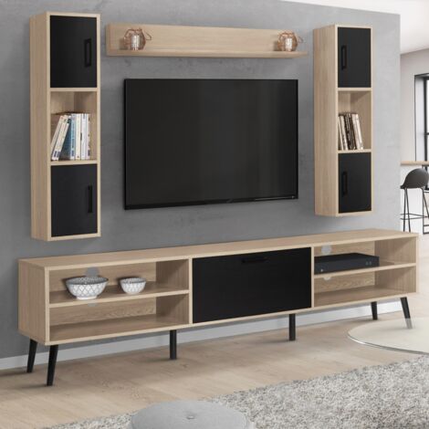 Mueble de TV y estantería HOUSTON madera y negro 180 cm