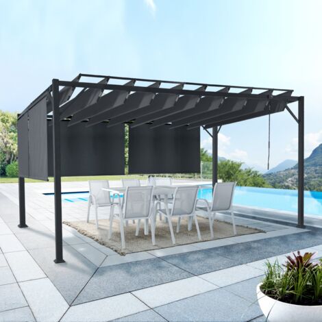 Pérgola LUXE CEFALU 3x4 M lamas orientables y 4 toldos gris antracita