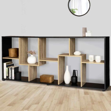 Estantería TANIA de doble posición en imitación madera de haya y negro L 161 cm