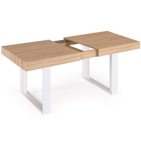 Mesa de comedor extensible PHOENIX 4-8 personas madera y blanco 160-200 cm