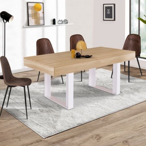 Mesa de comedor extensible PHOENIX 4-8 personas madera y blanco 160-200 cm