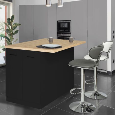 Isla central IVO 120 cm en madera negra con encimera efecto haya