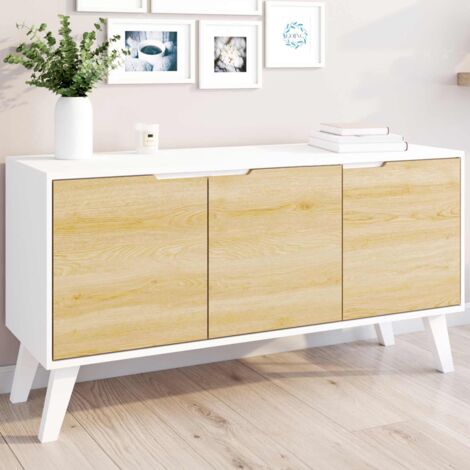 Aparador bajo escandinavo FINN blanco 3 puertas efecto haya 113 cm