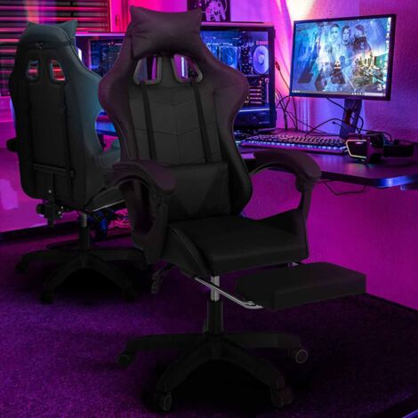 Silla de juego ALEX ajustable con reposapiés, reposacabezas y cojín lumbar negro