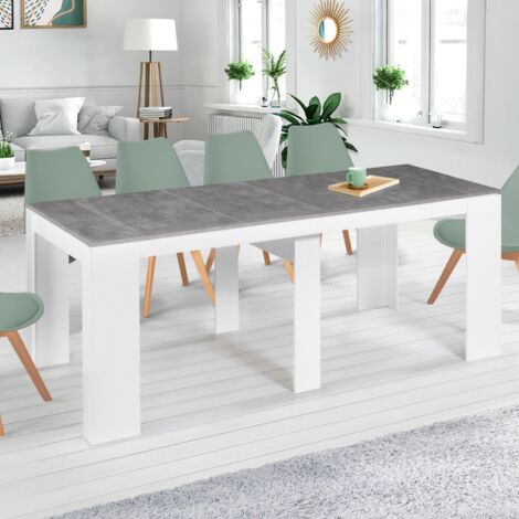 Consola extensible ORLANDO, 10 plazas, 235 cm, madera blanca y efecto hormigón