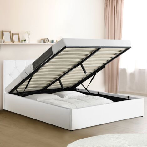 Box cama doble AUSTIN con somier 160 x 200 cm PVC blanco