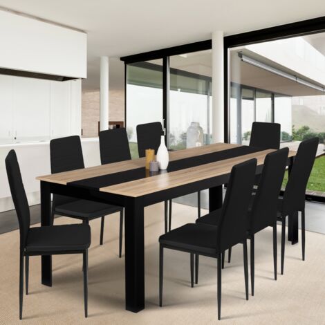 GEORGIA mesa de comedor para 8 en negro y haya imitación 160 x 90 cm