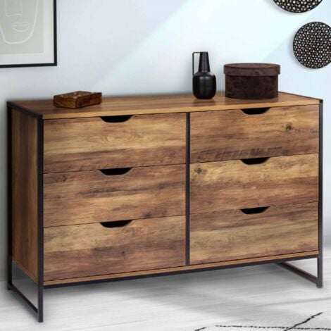 HAWKINS Arcón de 6 cajones 115 cm madera oscura, diseño industrial