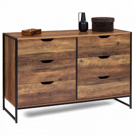 HAWKINS Arcón de 6 cajones 115 cm madera oscura, diseño industrial