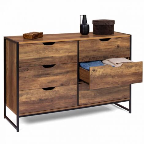 HAWKINS Arcón de 6 cajones 115 cm madera oscura, diseño industrial