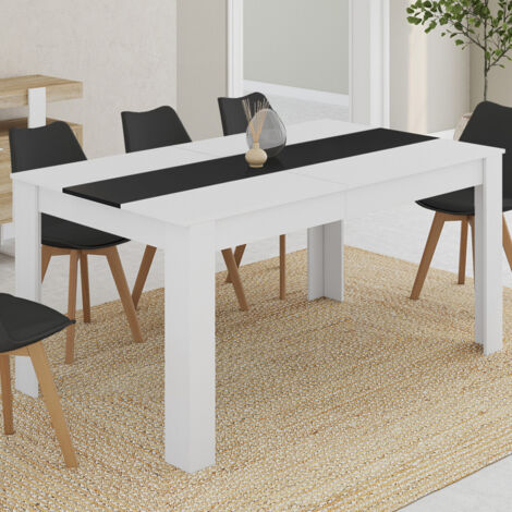 GEORGIA Mesa de comedor rectangular blanca y negra para 8 personas 160 x 90 cm