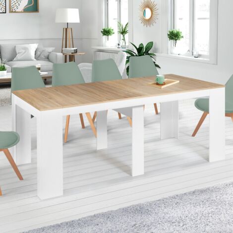 Consola extensible ORLANDO, 10 plazas, 235 cm, madera blanca y haya