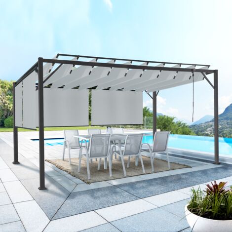 Pérgola LUXE CEFALU 3x4 M lamas orientables y 4 toldos gris claro