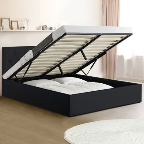 AUSTIN cama doble con somier 140 x 190 CM PVC negro