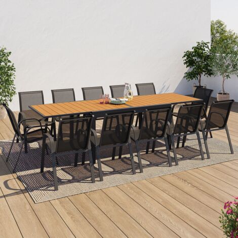 Conjunto de muebles de jardín POLY mesa extensible 135-270 CM y 12 sillas madera y gris oscuro