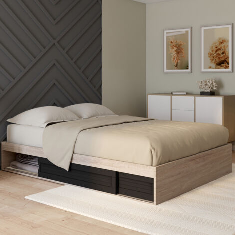 Somier SALEM con espacio de almacenamiento y somier de 140 x 190 cm de madera y negro
