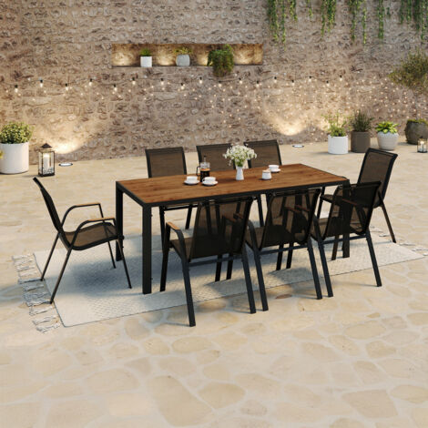 Conjunto de muebles de jardín NOUMEA Mesa de 190 cm con tablero de cristal templado efecto madera y 8 sillas apilables de color