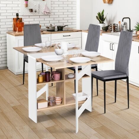 Consola plegable EDI para 2-6 personas con tablero de madera blanca y aspecto de haya 150 x 80 cm