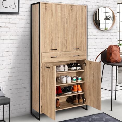 Mueble zapatero LUIS 4 puertas 1 cajón diseño industrial H. 180 cm