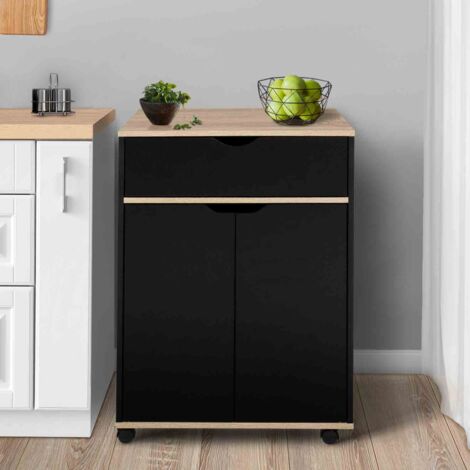 COSY aparador con cajón de madera negra y estantes de haya L.60 CM