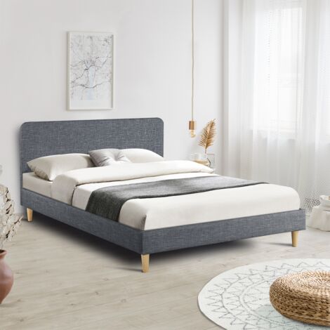 Cama doble escandinava BALTA 140 x 190 CM tejido gris antracita
