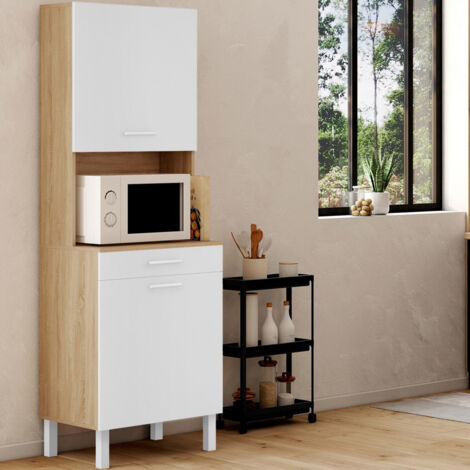 CINA aparador de cocina 60 CM 2 puertas + cajón, acabado haya y blanco