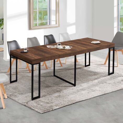 Consola extensible TORONTO, 10 plazas, 235 cm, madera oscura, diseño industrial (1/5)