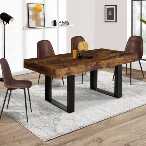 Mesa de comedor PHOENIX para 6 personas en madera envejecida y negra 160 cm