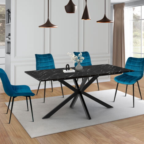 ALASKA mesa de comedor para 8 con efecto mármol negro y pata de araña de metal 160 cm