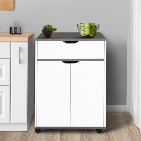 COSY aparador de cocina con cajón de madera blanco y estantes grises L.60 CM
