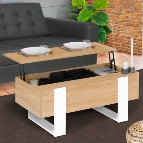 Mesa de centro elevable PHOENIX de madera y blanco