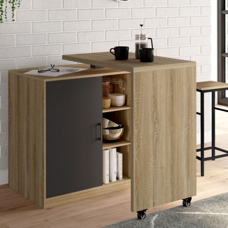 Mueble bar giratorio POLO 2 en 1 imitación haya puerta negra