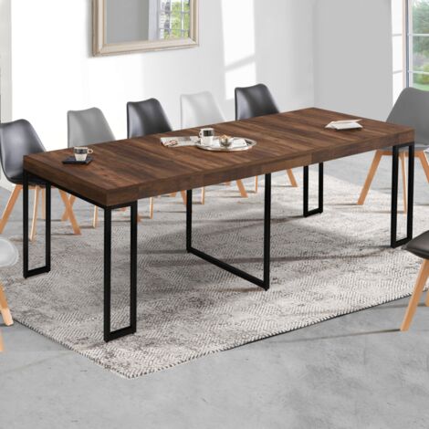 Consola extensible TORONTO, 14 plazas, 300 cm, madera oscura, diseño industrial