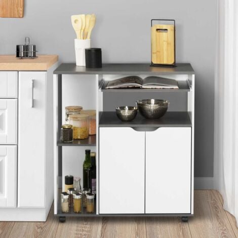 COSI aparador de cocina, madera blanca y encimera gris L.76 CM