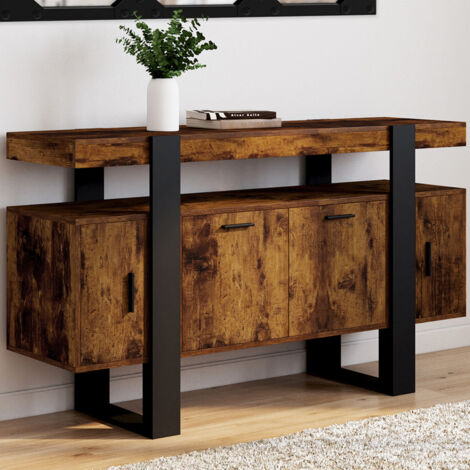 PHOENIX Aparador de 4 puertas en madera efecto envejecido y negro 140 cm