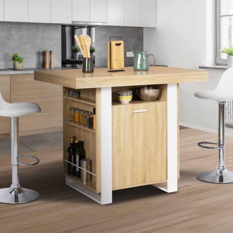 PHOENIX 110 cm madera y blanco isla central con unidades de almacenamiento