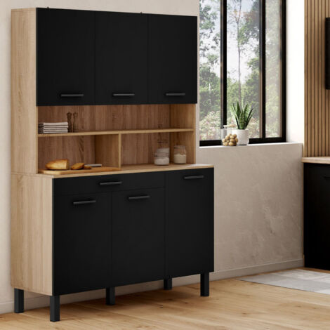 Cajonera de cocina CINA 120 CM con 6 puertas y cajón efecto haya negro