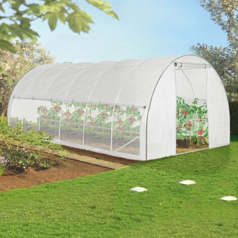 Invernadero túnel de jardín elevable blanco de 18 m² con mosquitera